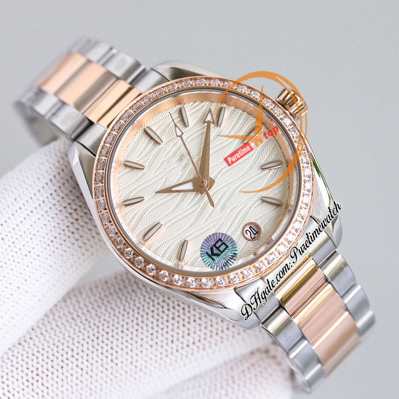 VSF Aqua Terra 150m A8800 Automatiska damer Watch 43mm Diamonds Bezel Two Tone Mop Diamond Dial Rostfritt Steel Armband Super Version Womens Watches Puretime C3