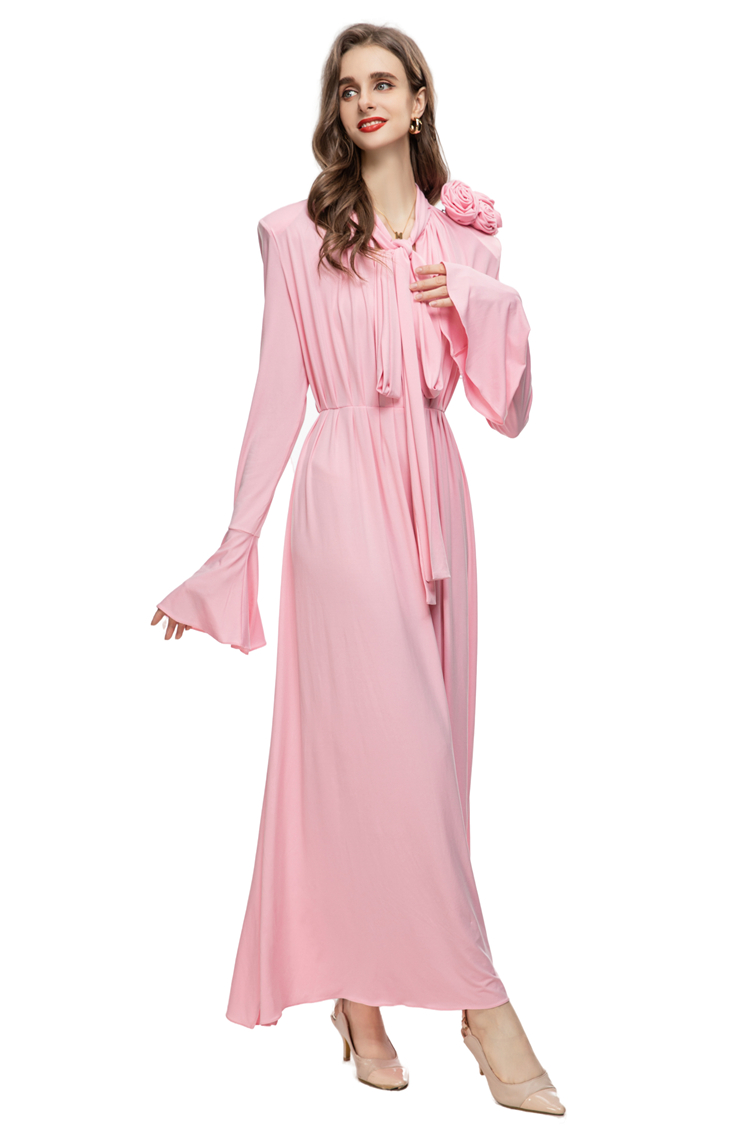 Runway-jurken voor dames met veters, lange uitlopende mouwen, applicaties, bloemen, elegante maxi-ontwerper vestidos