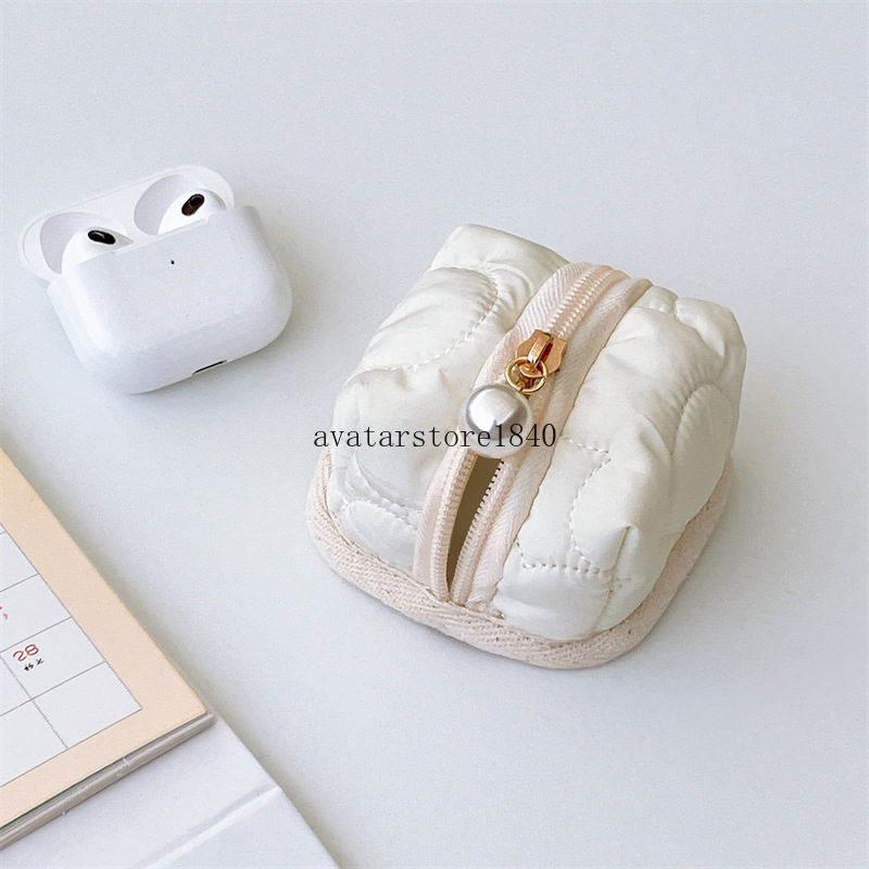 Cute Earphone Bag Pendant Mini Lipstick Storage Bag Fashion Coin Purse Multipurpose Student Wallet Square Beige Headphone Bags