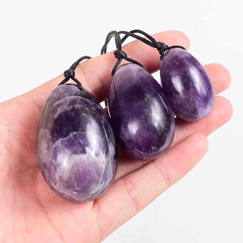 100% Natural Amethyst Yoni Eggs Massage Wand Set Kegel Övning Vaginal Muscle Training Massager Original Stone Crystal Egg Health Care Tools