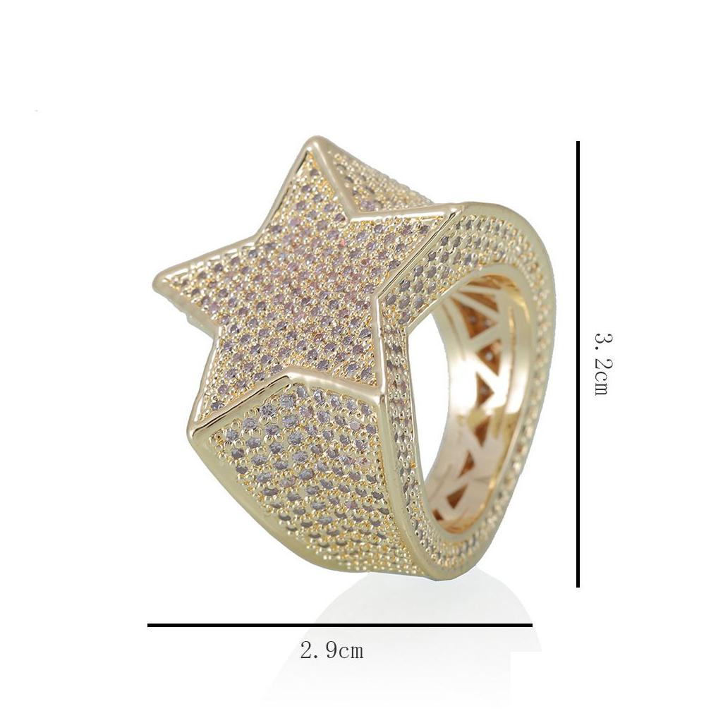 Cluster Rings Men Fashion Copper Gold Sier Iced Out Star Ring High Quality Cz Stone Shape Jewelry Drop Delivery Dhgf8