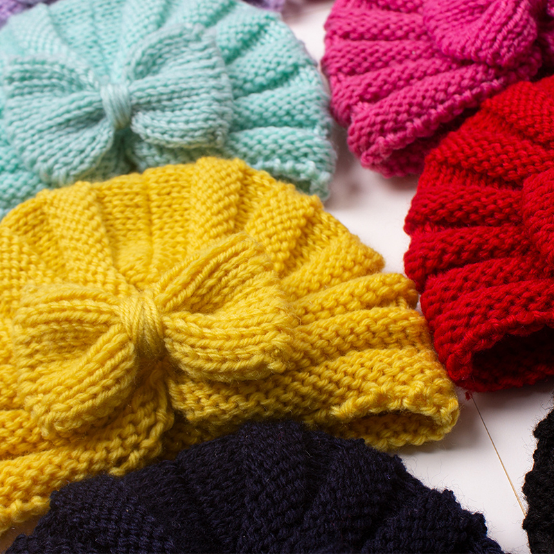 Baby Bow Hat Children's Knitted Hat Caps Winter Warm Baby Newborn Woolen Hat