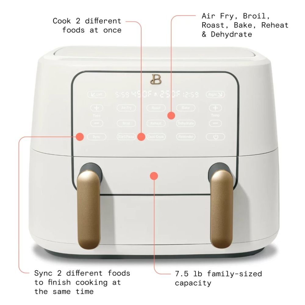 2023Biu. Fritadeira TriZone Air 9 qt, cobertura branca por Drew Barrymore