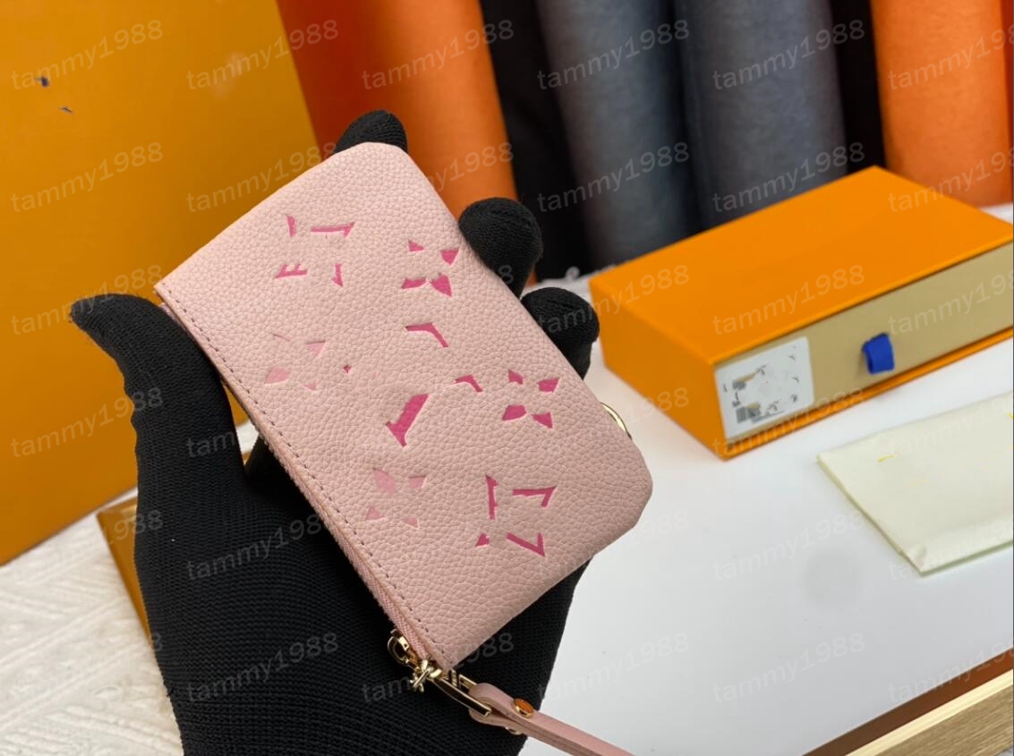 10a designers plånbok äkta cowhid lädermynt pursar plånböcker korthållare bär runt fickan en enda blixtlås innehavare pengar kort mynt män nyckelpåse med box rosa
