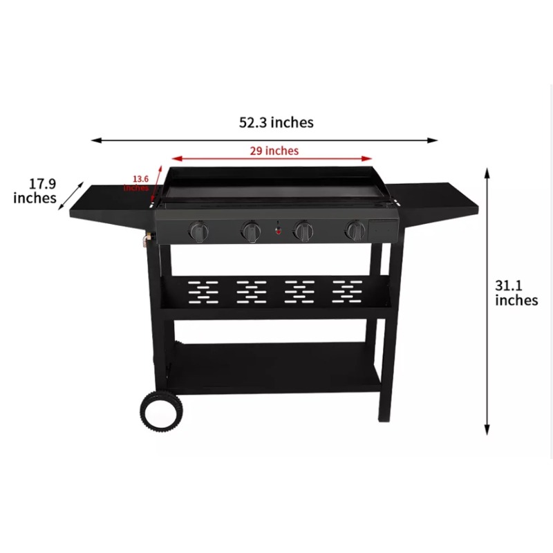 SUGIFT 4-Flammen-Gasgrill, tragbare flache Tisch-BBQ-Grill-Kochstation