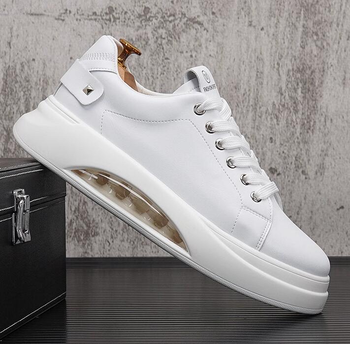 Men platform Shoes sneakers loafers breathable Air cushion Heightening shoes Lace-Up Fashion flats round Toes Men comfort Little white Casual shoe plus size 37~46