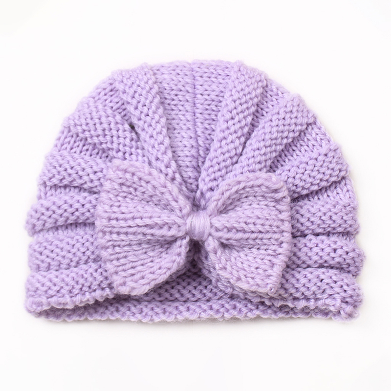 ベビーボウハット子供用ニットハットキャップ冬の暖かい赤ちゃんの新生児ウールの帽子