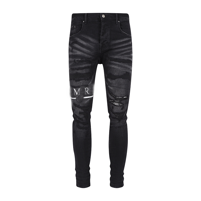 Moda Jeans para hombres Comercio exterior Pantalones negros azul claro Motocicleta Biker Hombres Lavado para hacer el viejo pliegue Hombres Pantalones Casual Runway Denim Tamaño 30-40