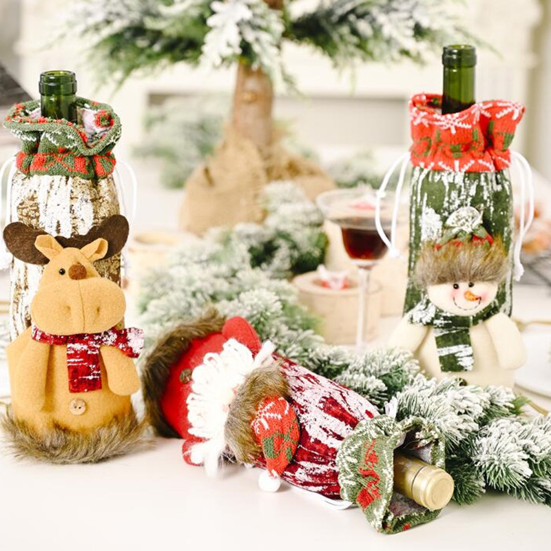 Decorações de Natal Capa para Garrafa de Vinho de Natal Papai Noel Boneco de Neve Garrafas de Cervos Suéter de Malha Capa Bolsas Manga Sala de Jantar Mesa Decoração de Casa