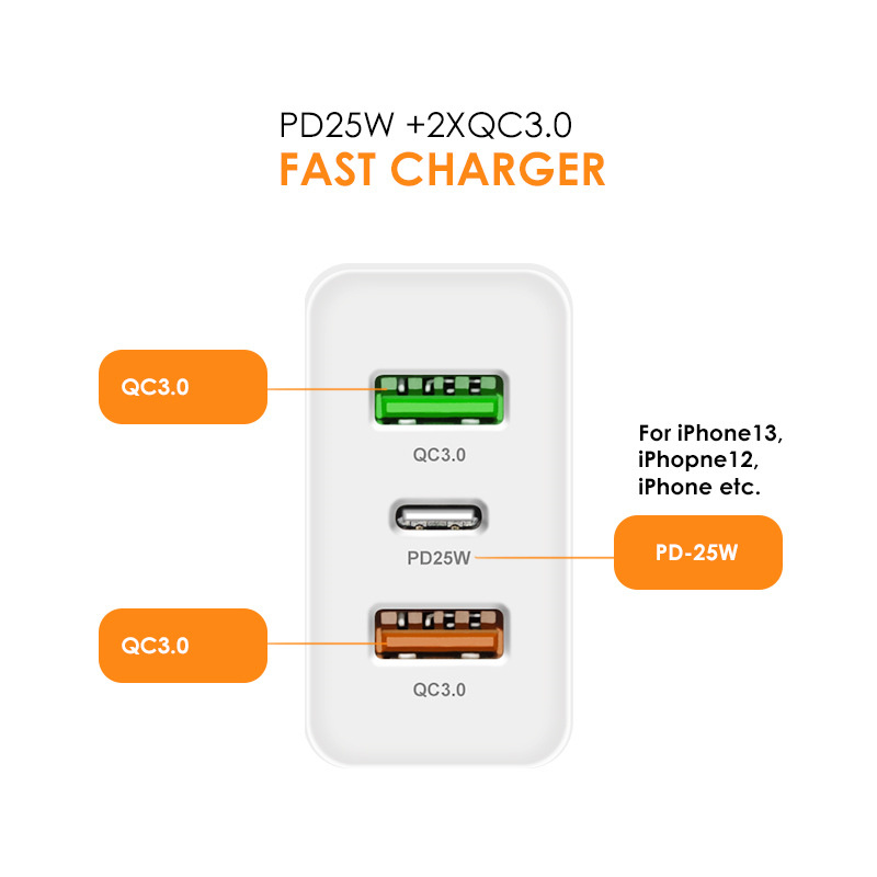 PD45W Telefon-Schnellladegerät 5V4A US-EU- und UK-Stecker PD+2USB Multi-Port-Ladekopfadapter