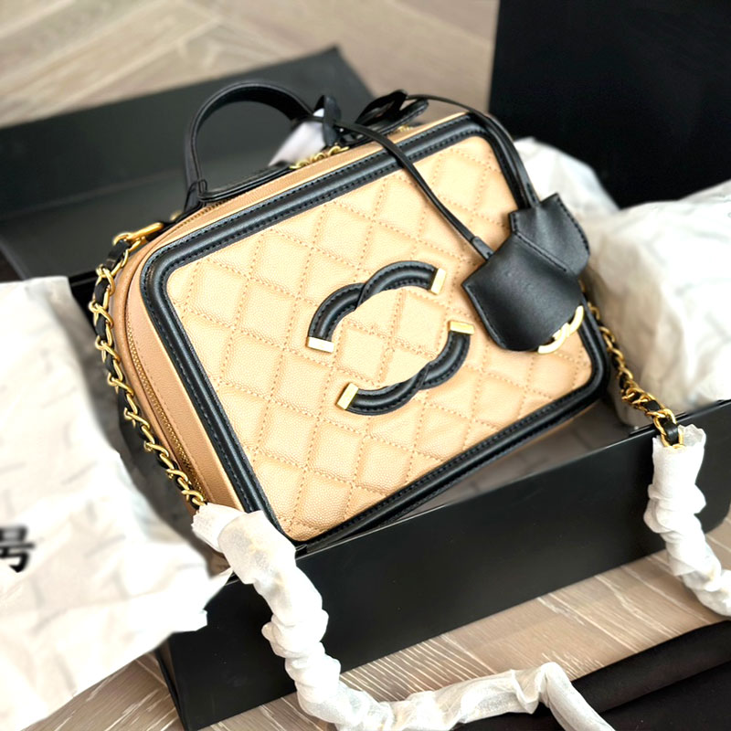 Fashion Designer bag The new box makeup bag Caviar fabric can be made of one shoulder crossbody super versatile leisure chain bag size 25cm full package