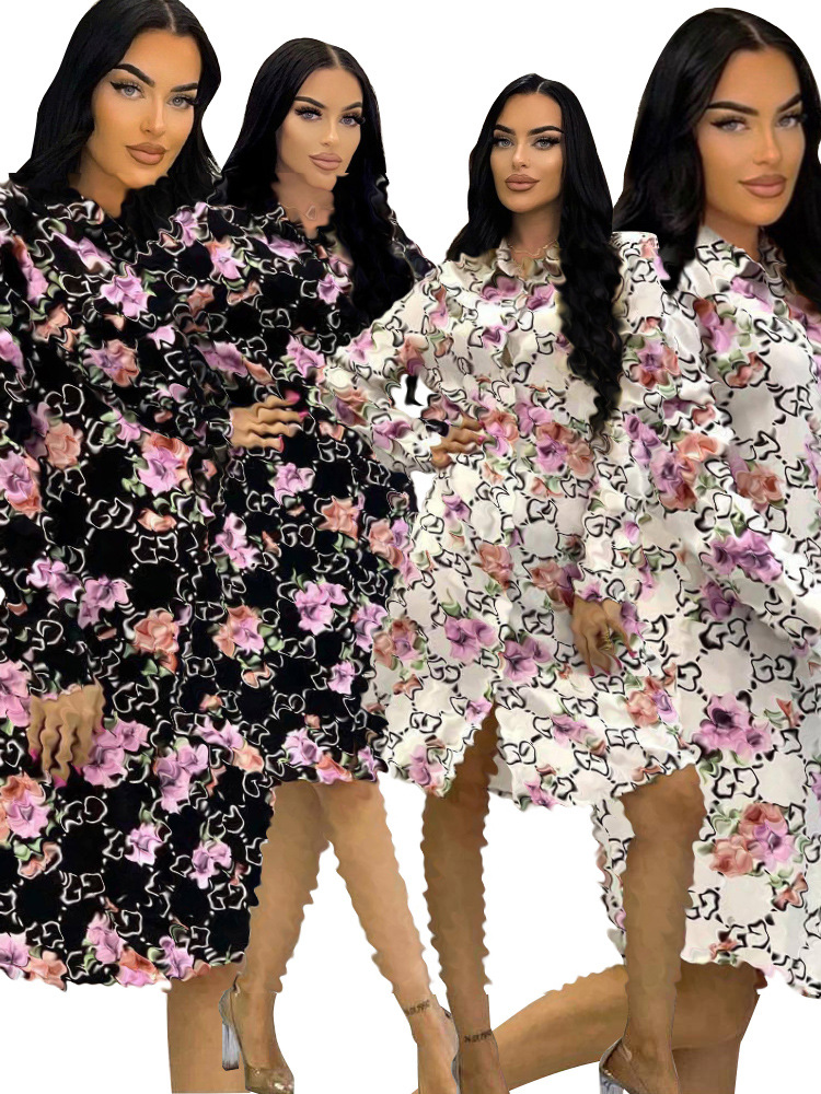 Luxe designer herfstmode-overhemdjurk met print voor dames
