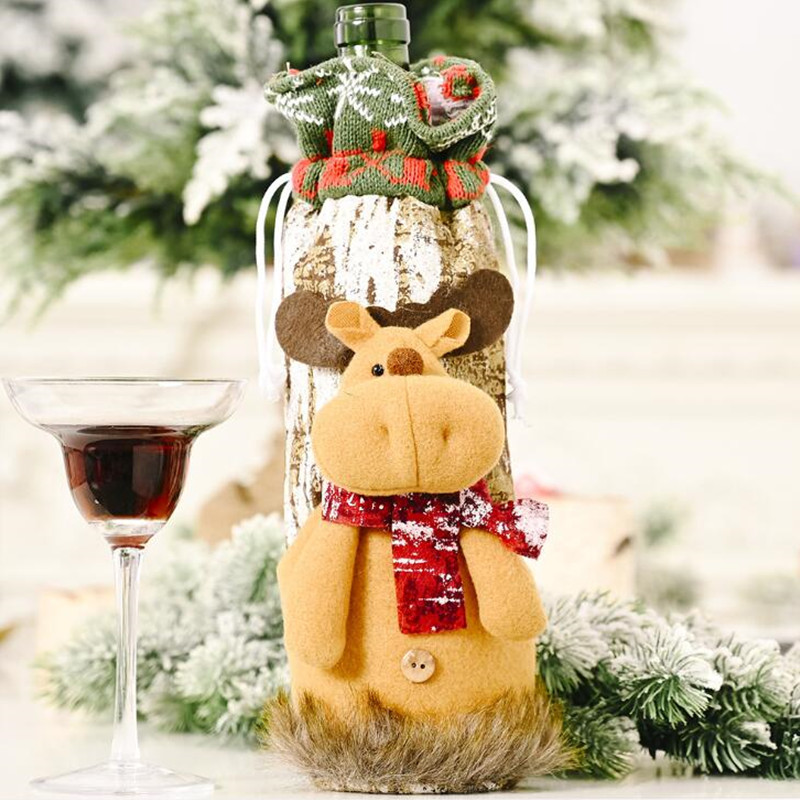 Juldekorationer julvinflaska täcker jultomten snögubbe hjortar flaskor stickade tröja täckpåsar ärmmatsal