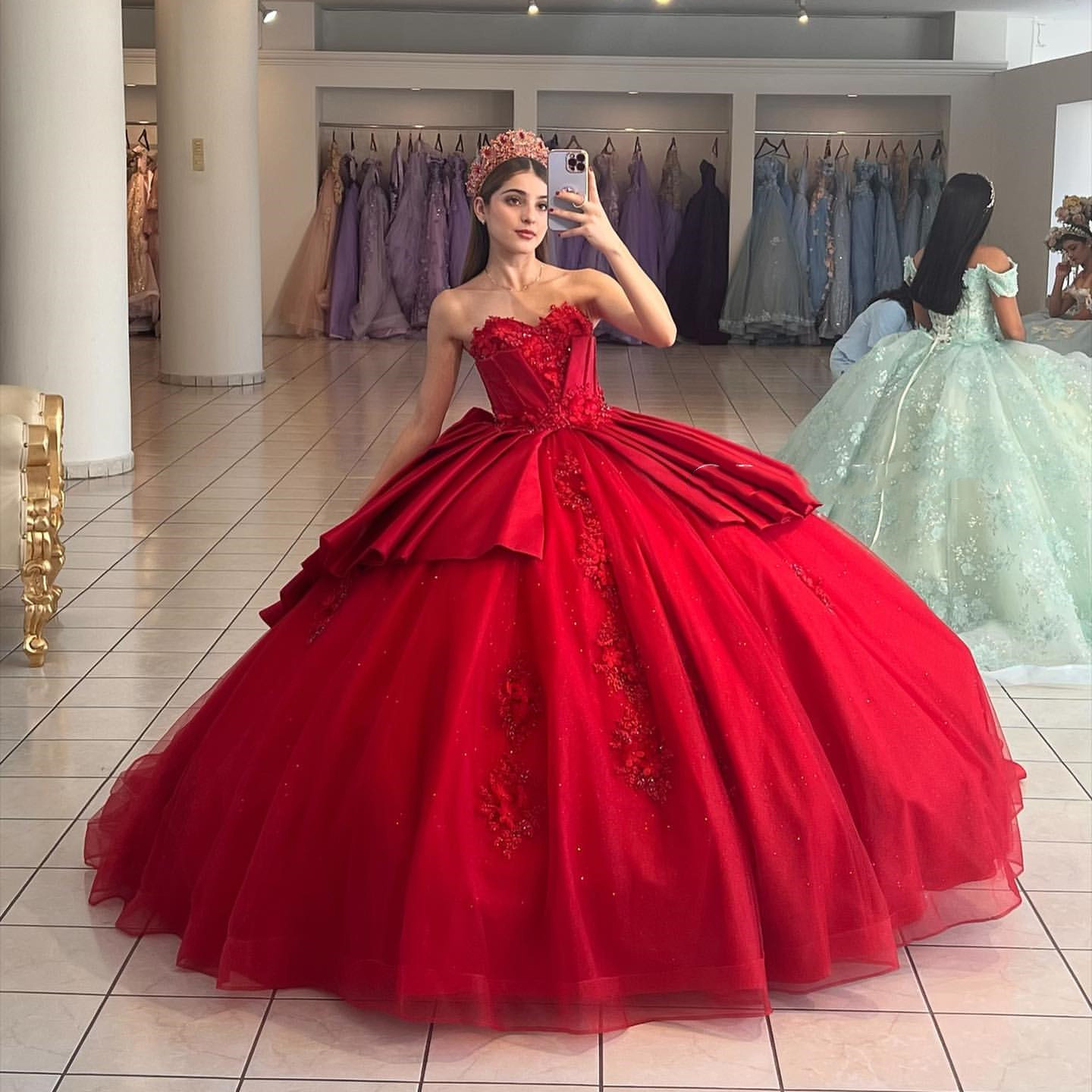 Robe De Quinceanera rouge scintillante, avec nœud appliqué, robe De bal élégante, robes De soirée De remise De diplôme, 15 ans