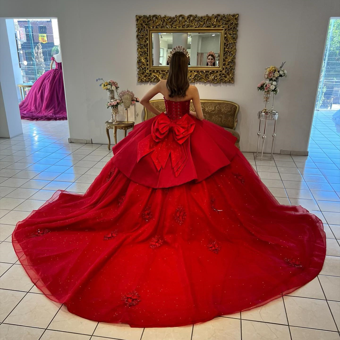 Sparkly Red Quinceanera Dresses With Bow Appliques Beads Ball Gown Elgant Graduation Party Gowns Vestido De 15 Anos