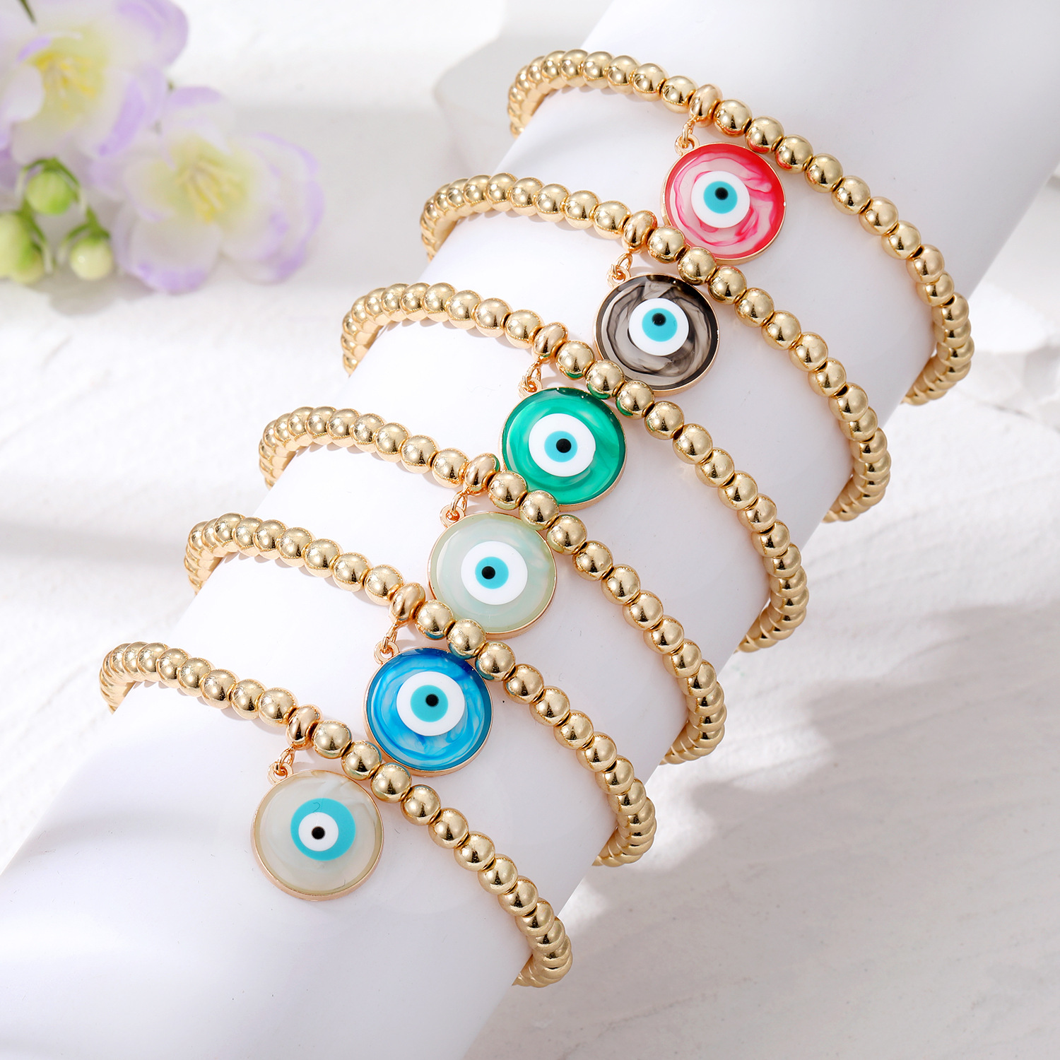 Turkiska onda ögon charm pärlor armband för kvinnor boho färg rund lycklig blå ögon stretch elastisk rep kedja party bröllop smycken