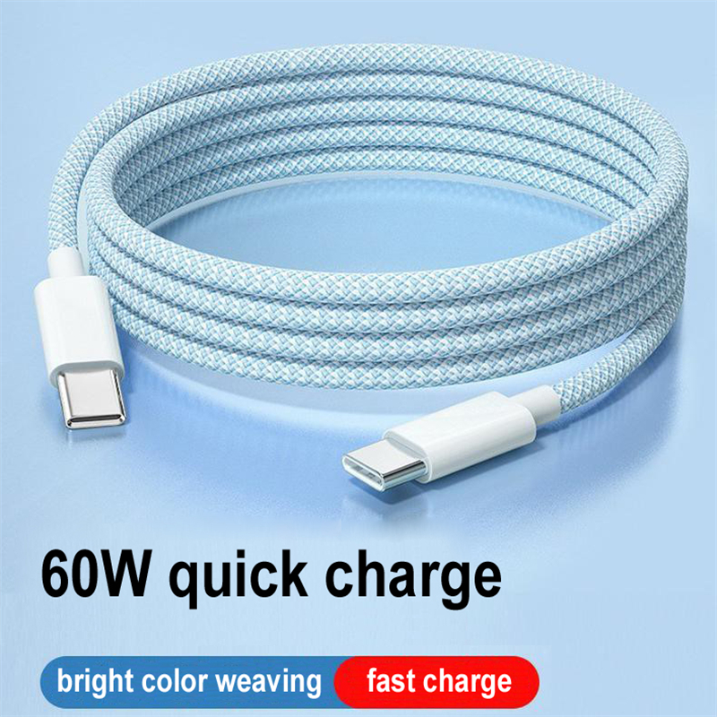 60W USB C-C flätad kabel för iPhone 15 Typ C 20V 3A Snabb laddningsladd izeso