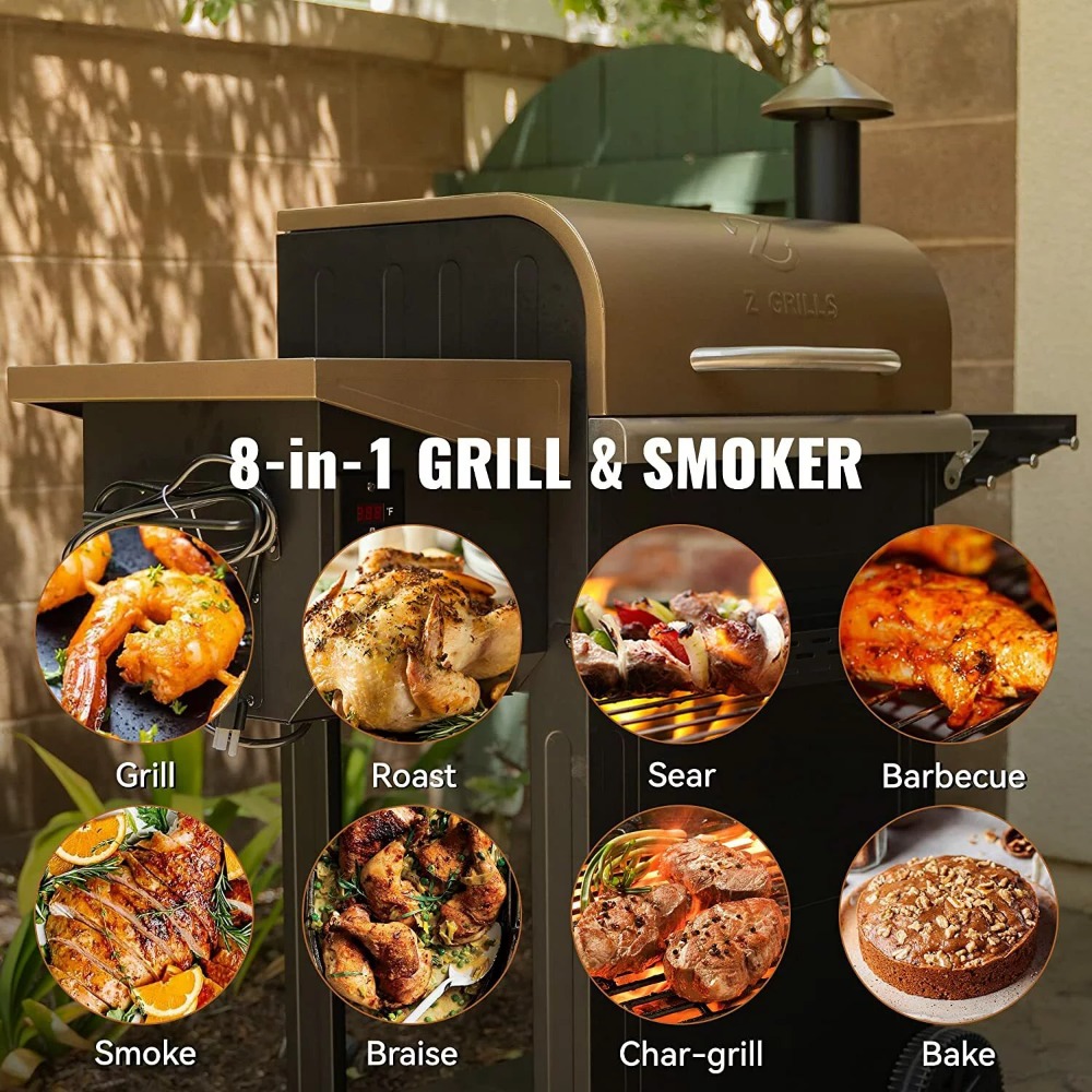 Z Grills ZPG-6002B 573 SQ. i. Wood Pellet Grill and Smoker, Copper Camping Oven, BBQ Grill utomhus