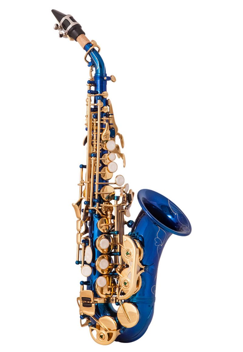 Saxophone Soprano en laiton doré, motif sculpté Bb courbé, alépine, boutons en coquille blanche perle, Instrument à vent
