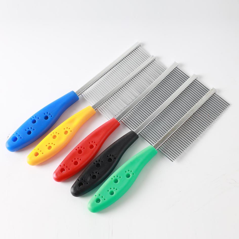 Dog Grooming Stainless Steel Beautytools Pets Steels Comb Red Blue Handle Pet Combs Dogs Cats Flea Brush SN4227