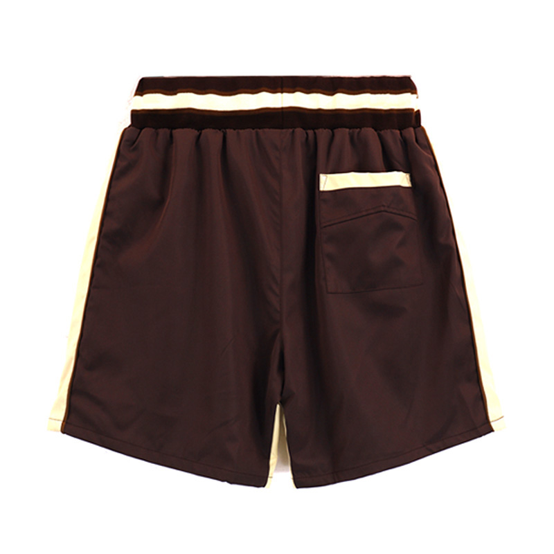 Men Women Casual Drawstring Embroidery Shorts Top Quality Inside Mesh Striped Breeches Brown Apricot