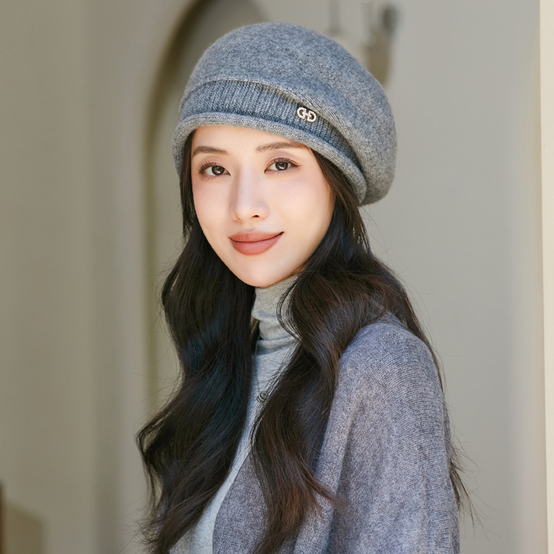 Chapeaux d'automne et d'hiver pour femmes, couleur unie, tout-en-un, tricoté en laine, béret chaud et épais, hiver