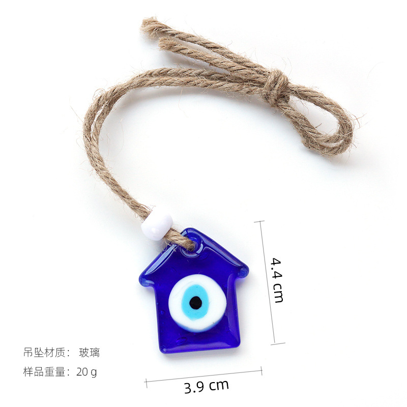 Glass House Shape Blue Evil Eyes Key Ring Lucky Turkish Eye Pendant Keychain Nyckelkedjor Tillbehör
