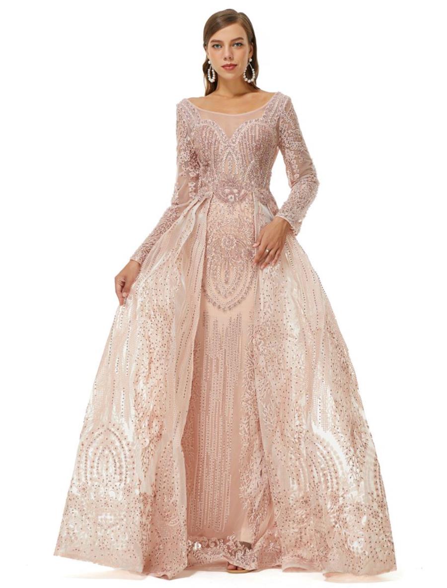 Novo vestido de noite com renda trabalhada pesada leve textura de luxo elegante vestido árabe dubai com fecho de cintura e costas abertas WZ09