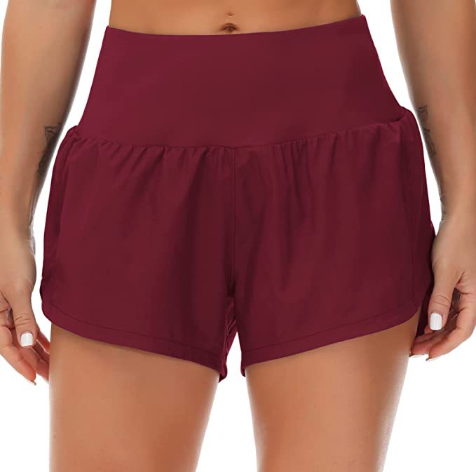 Luwomen-1170 hög midja löpande shorts Kvinnor Yoga Fitness snabbtorkande shorts med blixtlåsfickor sportshorts