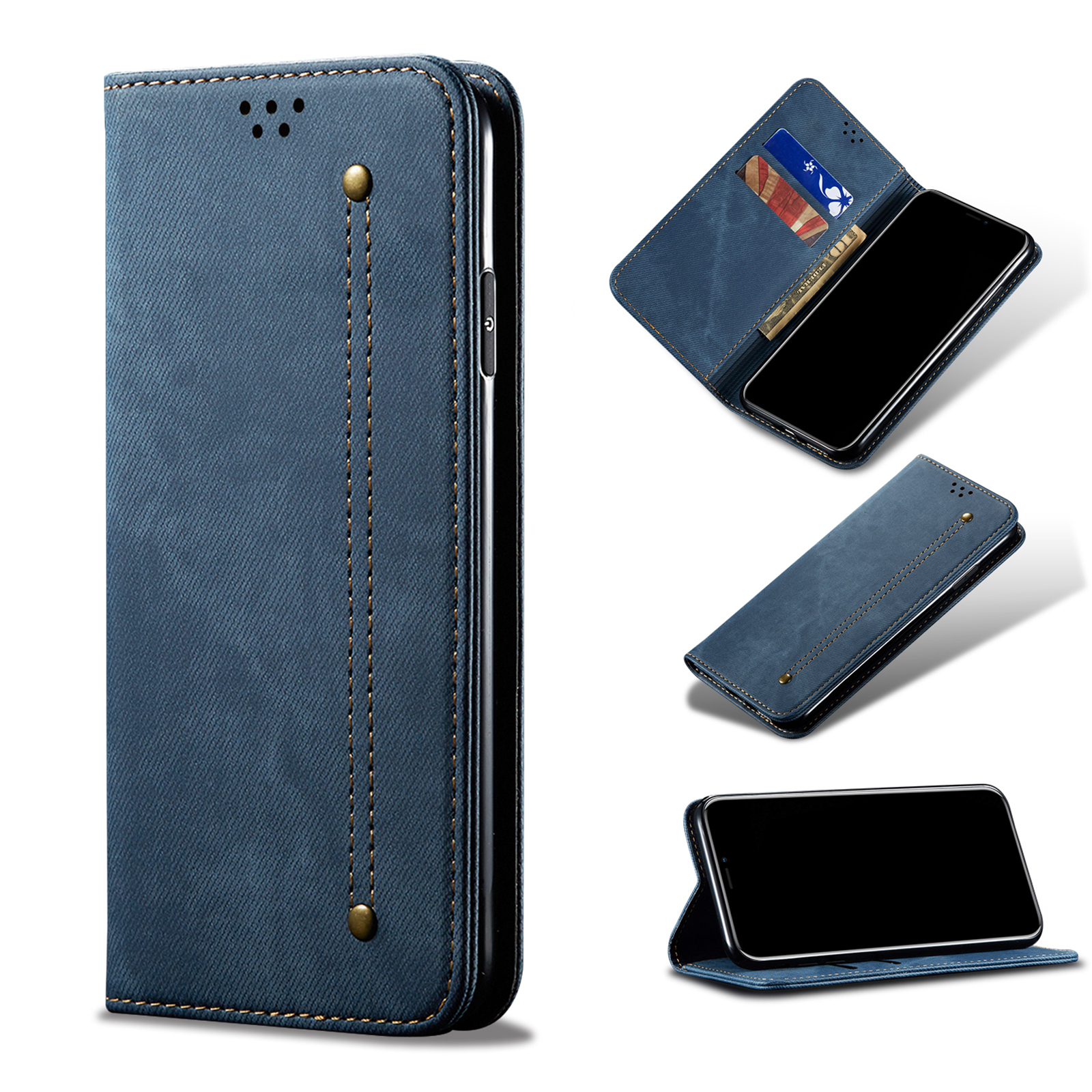 Jeans Telefonfodral för Google Pixel 9 8A 8 7 7A 6 6A Pro Samsung iPhone 15 Pro Max Wallet Leather Cover Case