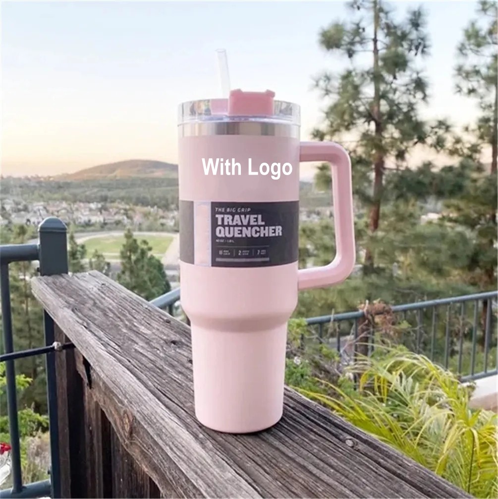 DHL Pink 40oz stainless steel tumbler with Logo handle lid straw big capacity beer mug water bottle powder coating outdoor camping283d