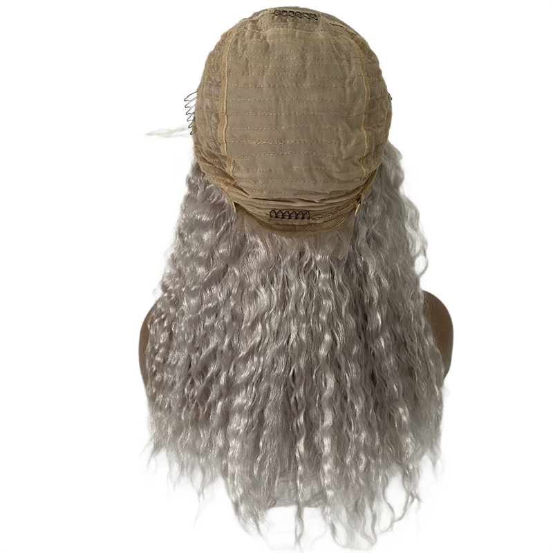 Mongolskie dziewicze ludzkie włosy Srebrne szary 150% gęstość podwójna narysowana 13x5 szwajcarska koronkowa peruka czołowa dla białej kobiety