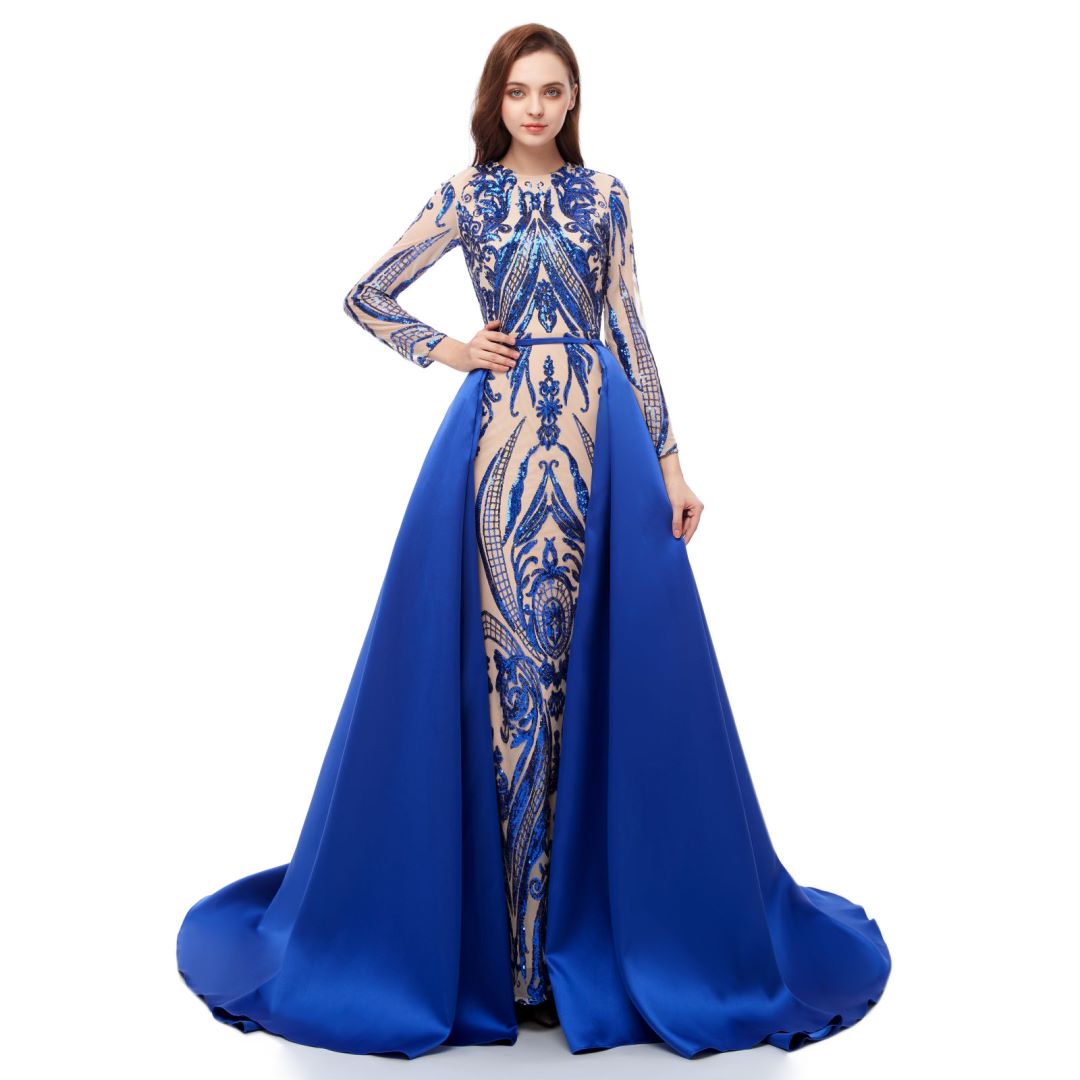 Вечерние платья с длинными рукавами Robe De Soiree Мусульманский зеленый цвет в сочетании со съемным шлейфом-кафтаном формальное бальное платье в Марокко ENG2003