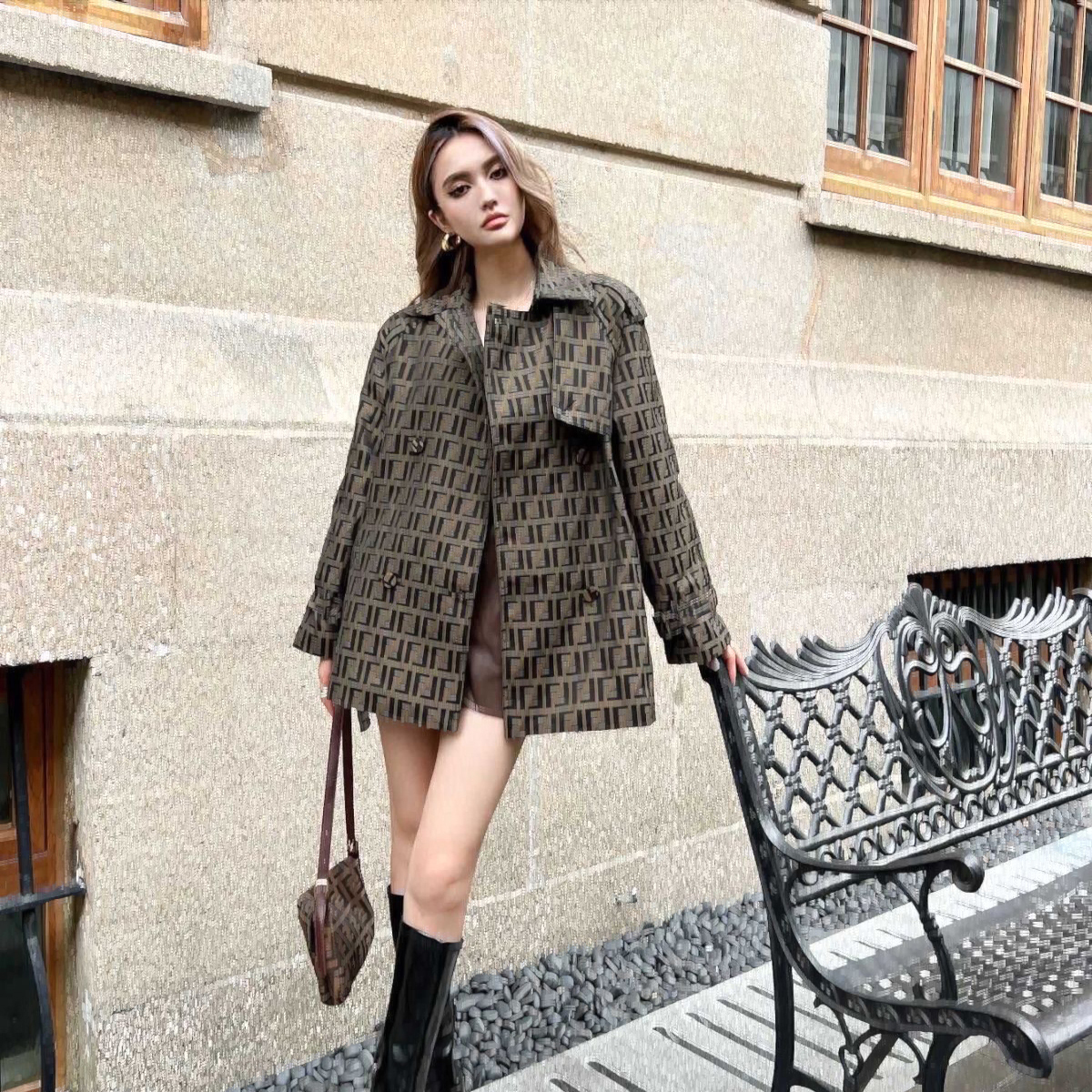 F & F Luxury designer womens trench coats Women Windbreaker jacket Loose Belt Coat Female Casual short Trenchs Coat