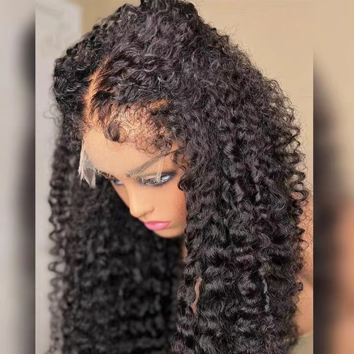 Realistic kinky edges afro curly 13x4 frontal hd lace free part long wig 100%human