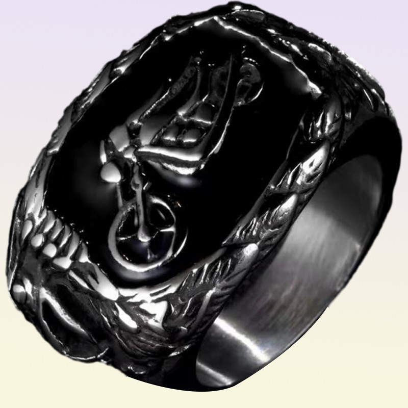 Size 713 Men Stainless Steel Retro Black Big Ring Motorcycle Pattern Finger Jewelry Hip Fashion Male Hand Jewelry Waterproof And 8058218