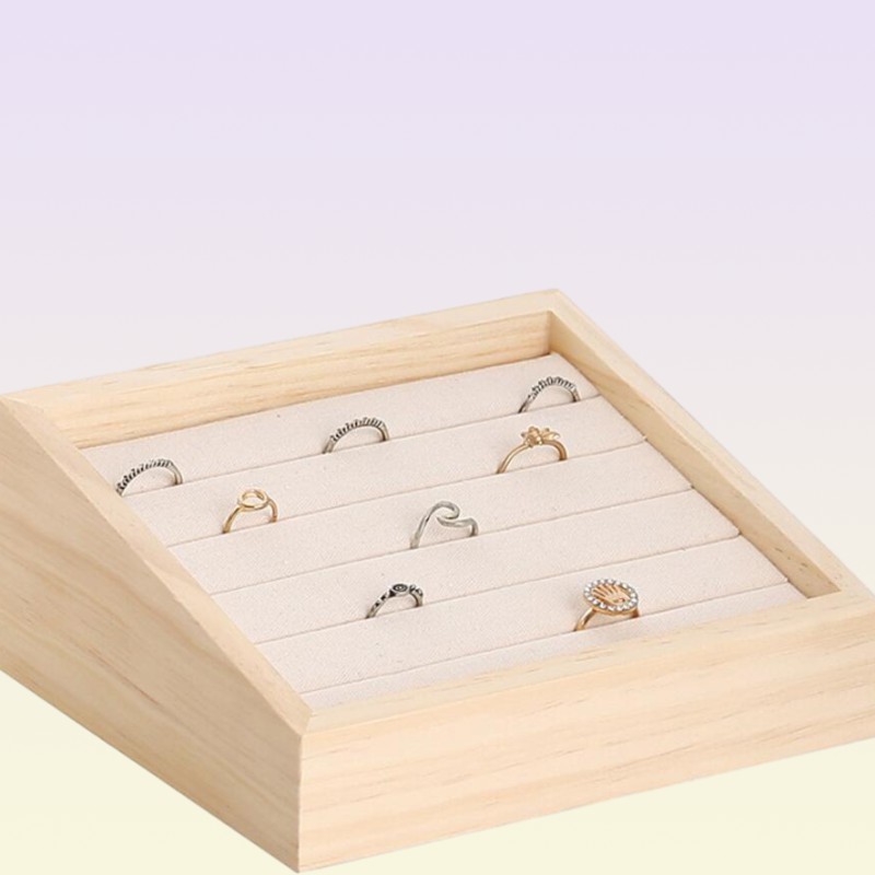 Fashion Bamboo Velvet Jewelry Display Tray Ring Box Earring Necklace Bracelet Pendant Display Organizer Jewelry Storage5295784