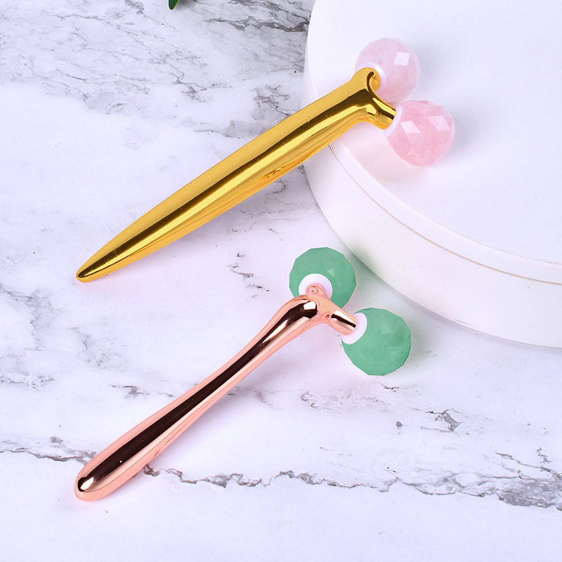 3D Face Massage Roller Crystal Rose Quartz Roller Facial Massager Face Lift Tool Wrinkles Removal for Face Slim Health Neck Therapy Beauty Products