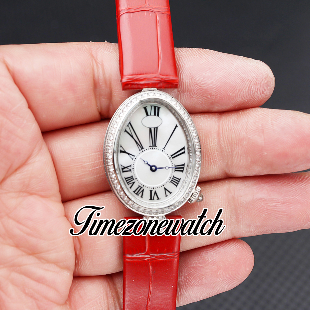 Nuevo Reine de Naples 8918BA Reloj de cuarzo suizo para mujer Caja de acero Diamantes Bisel MOP Dial Marcadores árabes Relojes de cuero rojo para mujer TWBG 8928 Timezonewatch Z01C