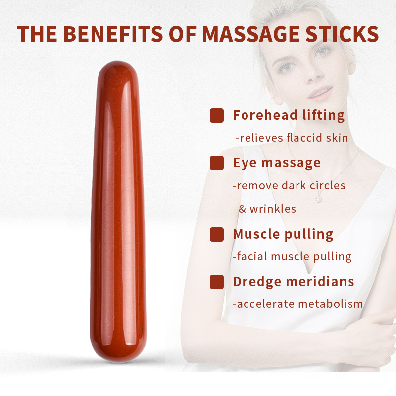 Baguette de Massage lisse en pierre 100% naturelle, jaspe rouge, cristal minéral, stylo d'acupuncture, outil Gua Sha, baguette Yoni, outil de beauté et de soins de santé