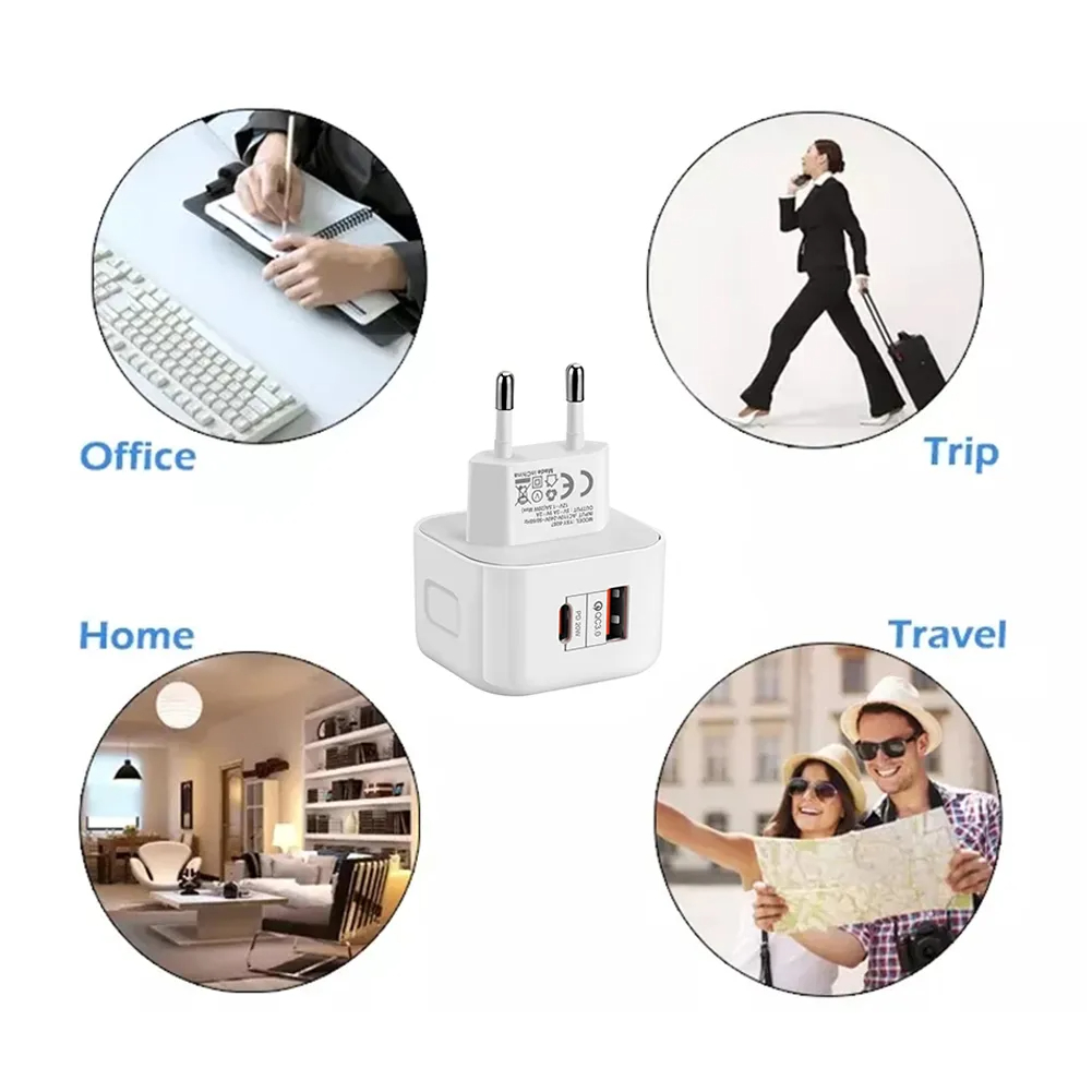 PD 20W Type C Charger 2 Ports Quick Charge QC3.0 USB-C Fast Charging Mini Travel Wall Charger Power Adapter For Phone