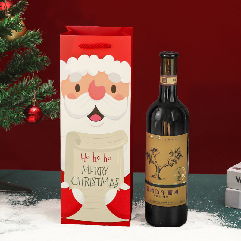 Röd vin presentpåse julmönster väska röd vinflaska med handtag väska för festival rektangulära papperspåsar LX6137