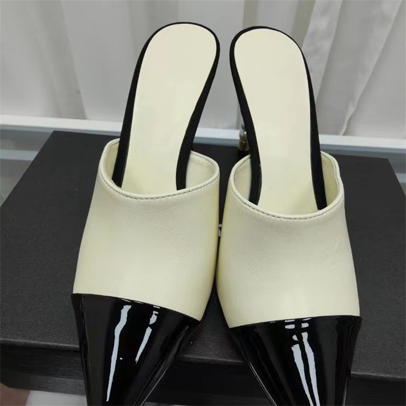 Cienki projekt designerka na wysokim obcasie Kobiety skórzane kapcie marka moda kobieci spiczaste palce perłowe wystrój płytkie usta sandały nowe seksowne buty bankietowe