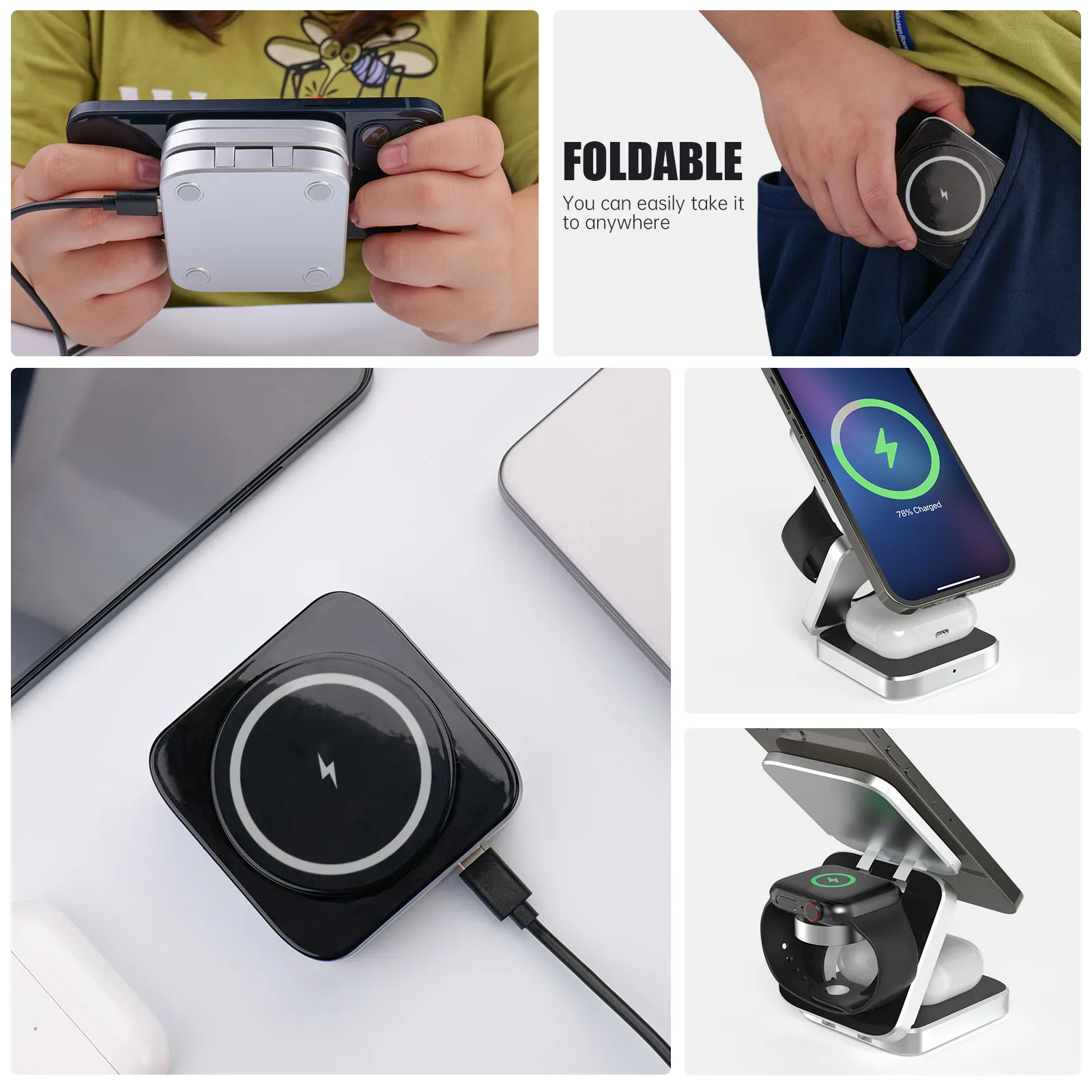 Apple's magsafe 3-in-1 watch earphones with magnetic stand are applicable collapsible wireless charger quick-charge dock