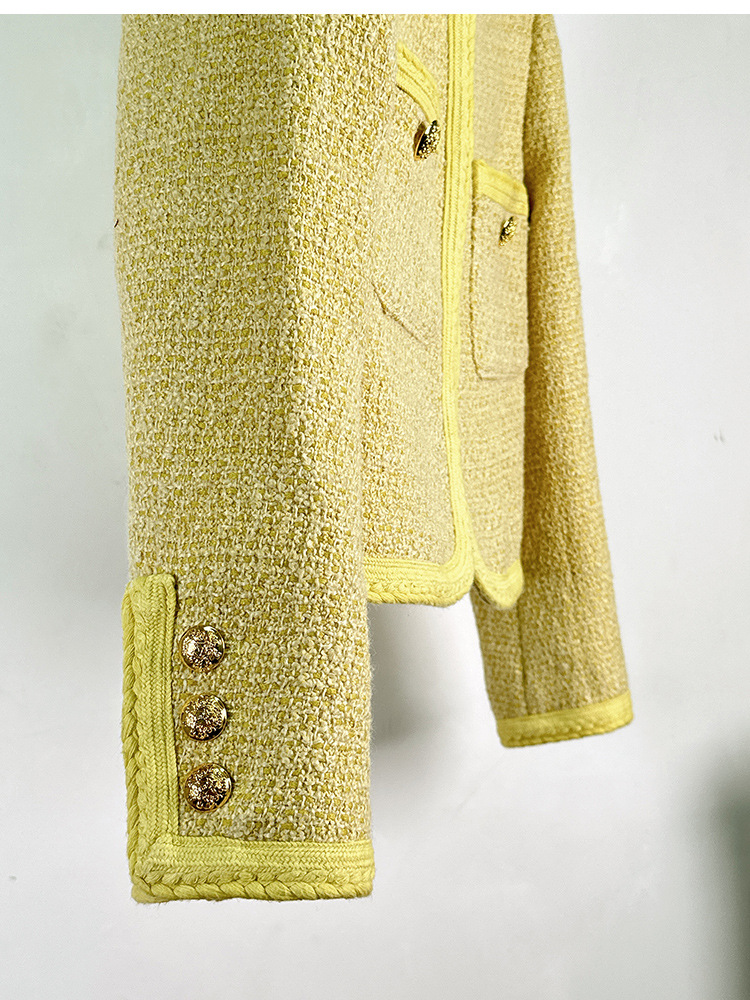 916 XXXL 2023 Milano Runway Autunno capispalla da donna Manica lunga Girocollo Cappotto Bottone Giallo Rosa Abiti moda Donna uomo