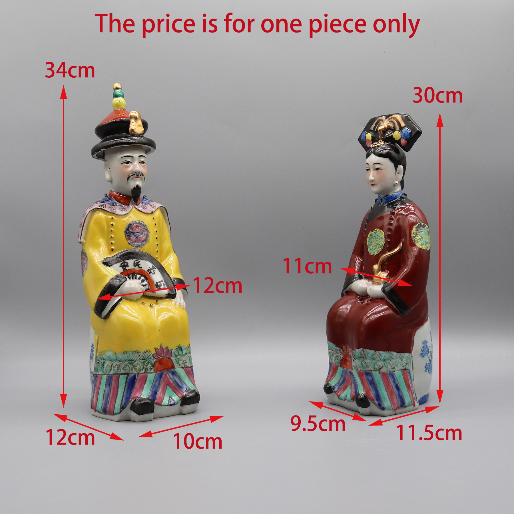 Hand Painted Ceramic Statues of Chinese Emperor and Empress in Qing Dynasty, Wedding Gift, Home Decoration