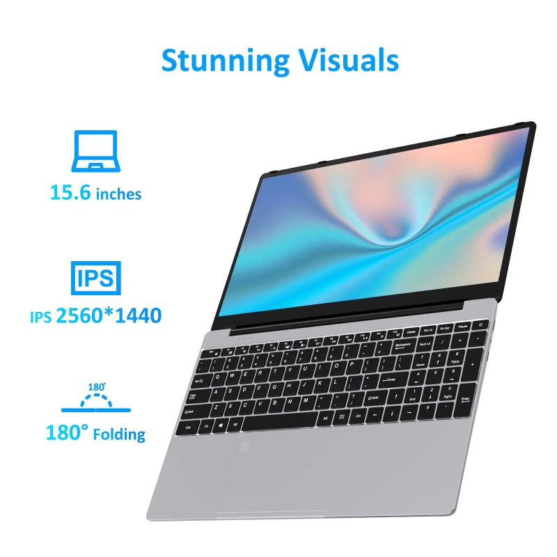 15.6 Inch 16GB Laptop Windows 11 Notebook Intel Celeron N5095 Office Computer Backlit with WiFI Camera BT Fingerprint