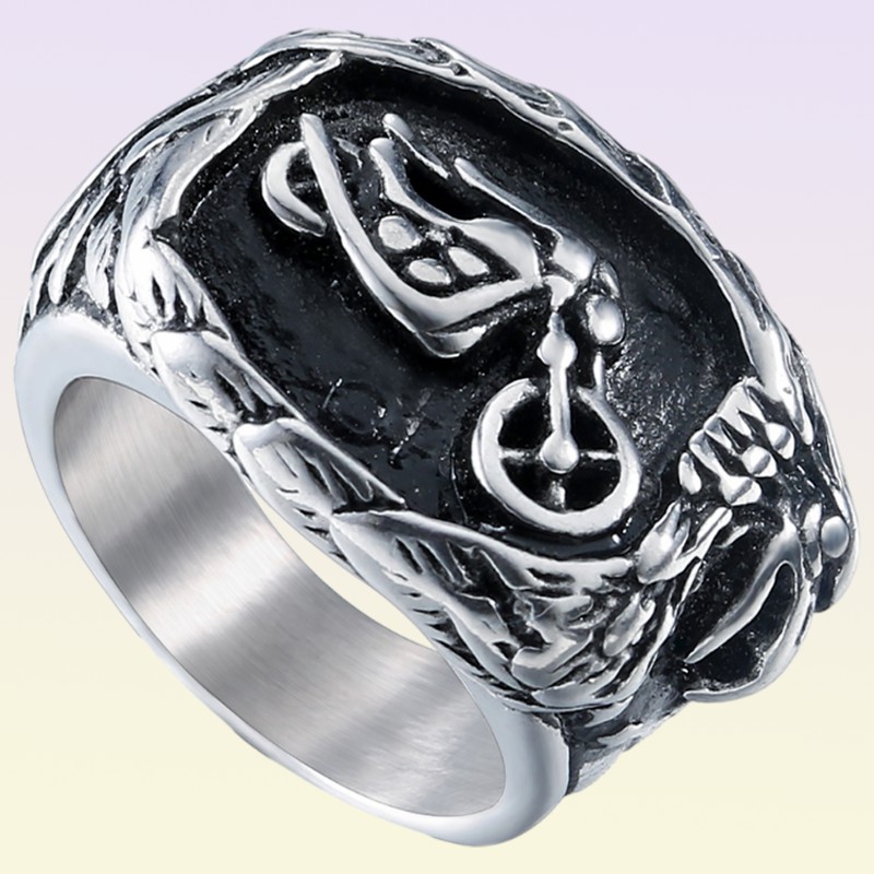 Größe 713 Männer Edelstahl Retro Schwarzer Ring -Motorradmuster Fingerschmuck Hüfte Mode Männliche Handschmuck wasserdicht und 7804616