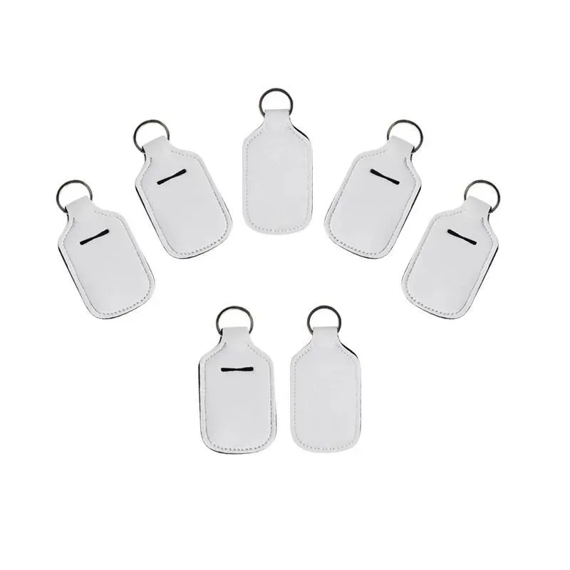 Sublimatie lege plattely navulbare neopreen handdesinfanisthouder voorstander van chapstick houders met sleutelhanger voor 30 ml flip cap containers reisfles