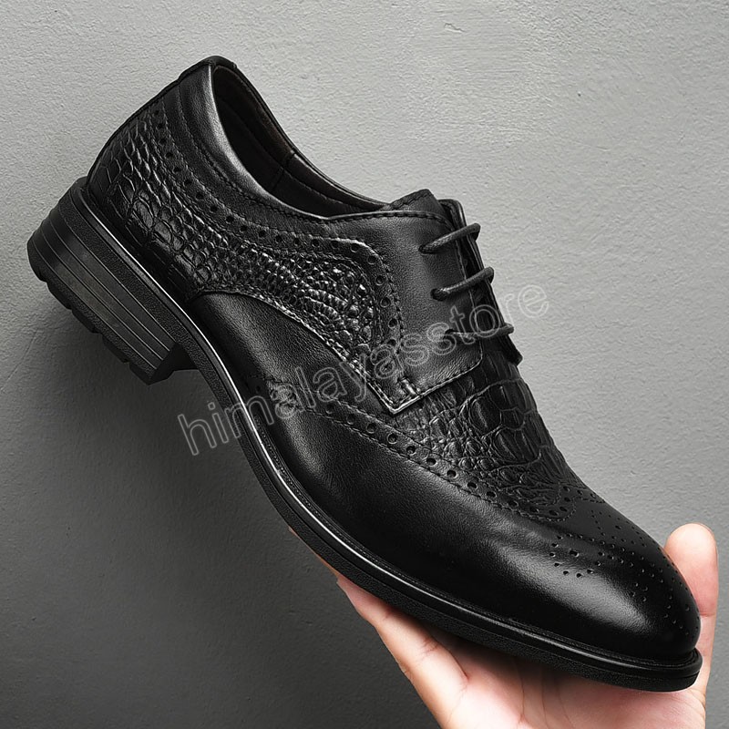 Krokodilpatroon Heren Oxford Schoenen Luxe Formele Schoenen Lace Up Mannelijke Bruiloft Schoenen Echt Lederen Brogue Schoenen